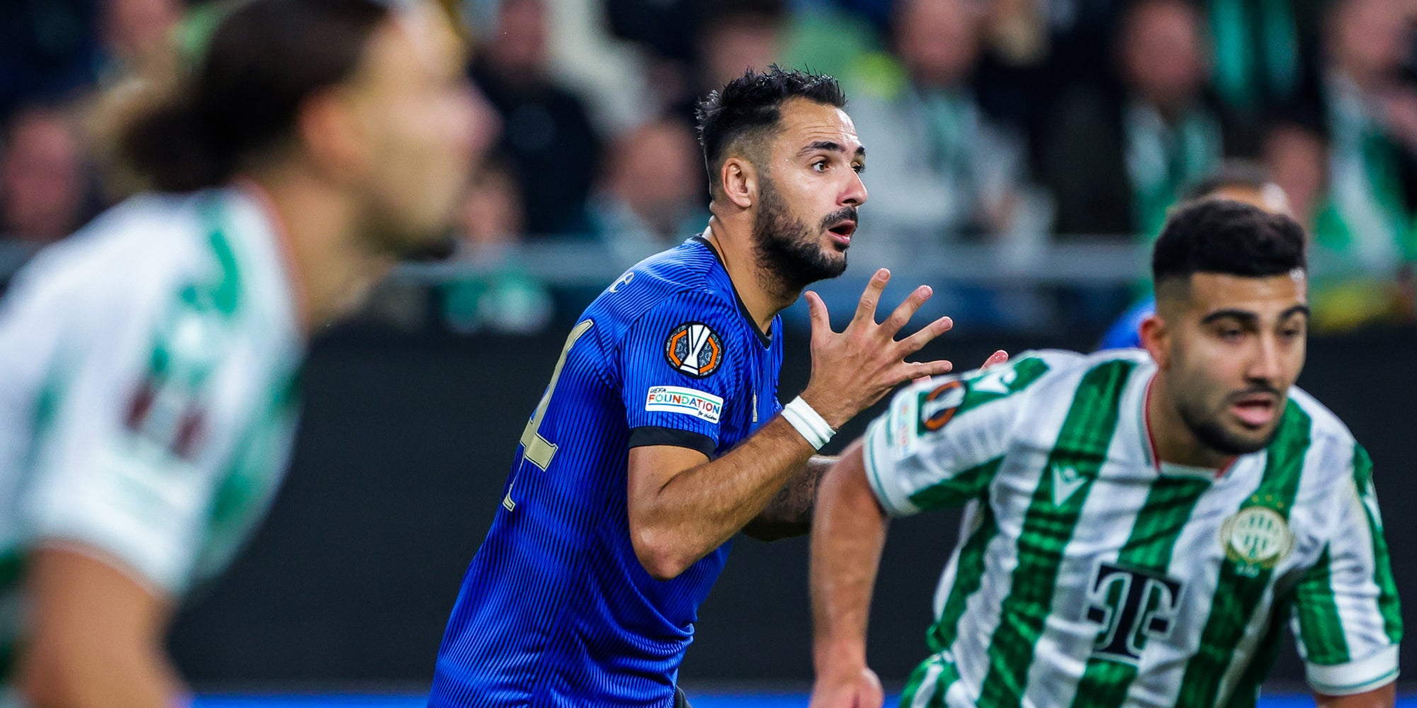 Gaëtan Laborde lors du match entre Ferencvaros et Nice, le 24 octobre à la Groupama Arena (Budapest).