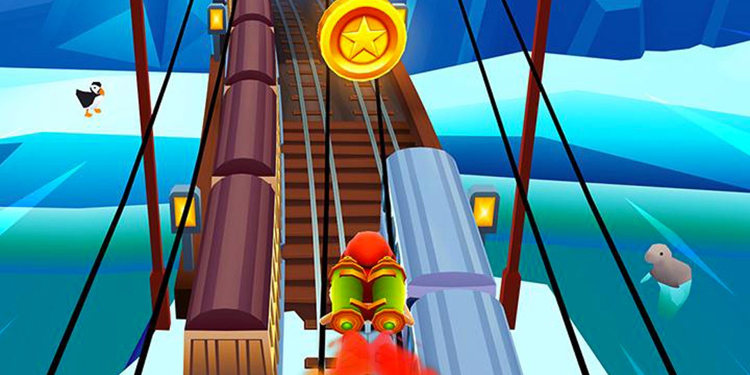 Courez, sautez et évitez les obstacles dans ''Subway Surfers : Iceland''.