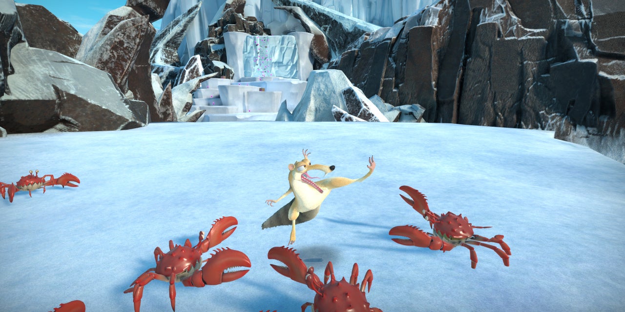 Scrat doit faire face à toutes sortes d'ennemis dans sa quête...