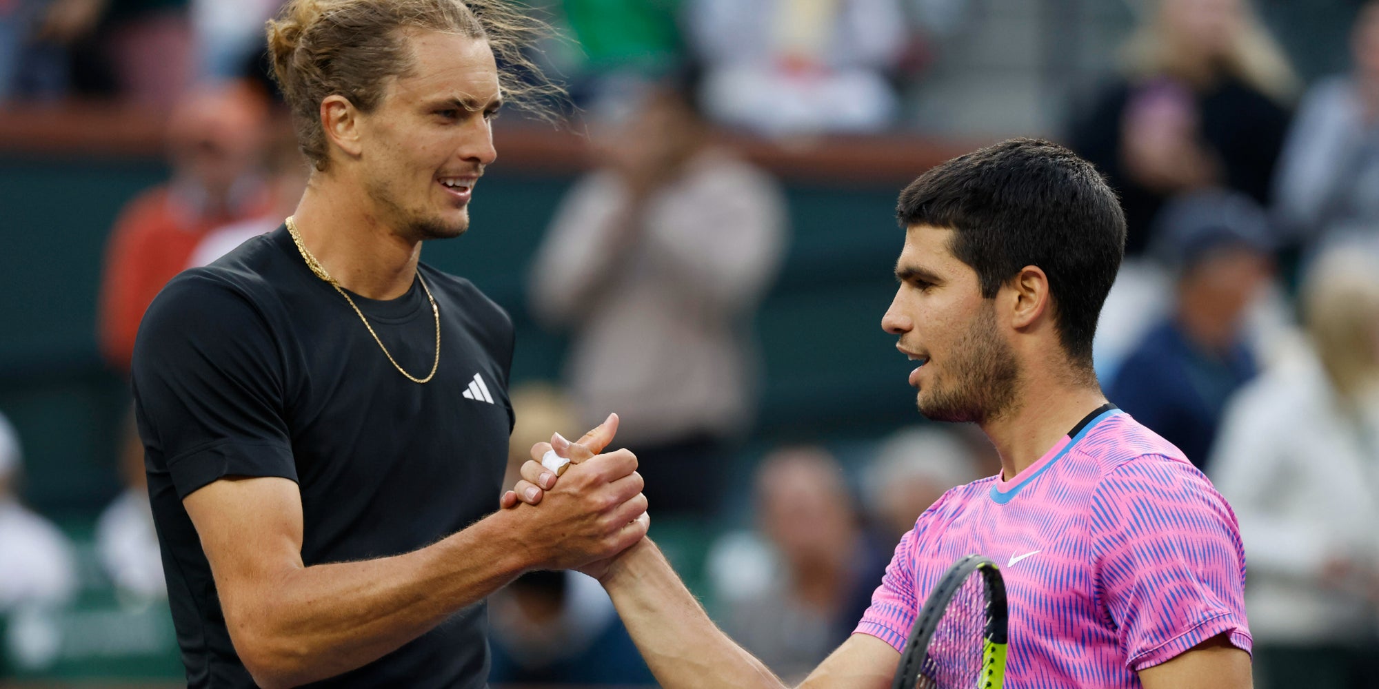 Alexander Zverev et Carlos Alcaraz au tournoi d'Indian Wells, Californie, le 14 mars 2024.