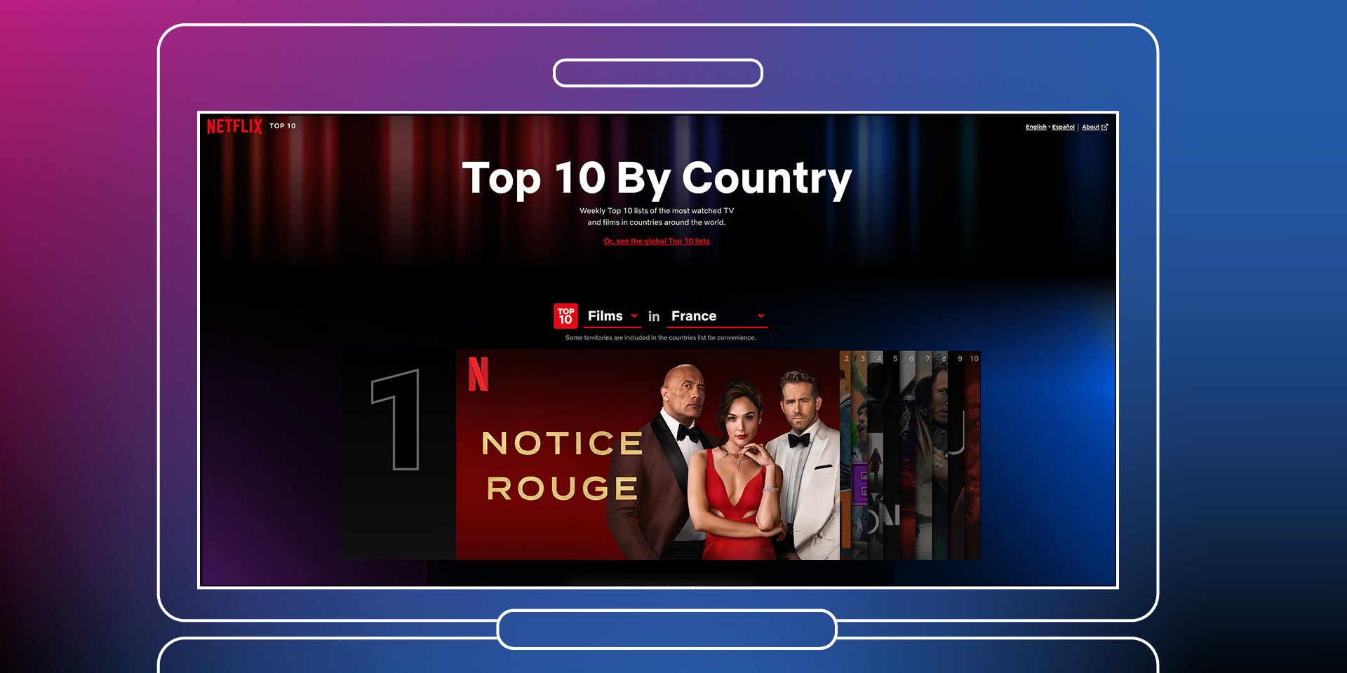 Le nouveau Top 10 hebdomadaire, disponible par pays, de la plateforme de streaming.