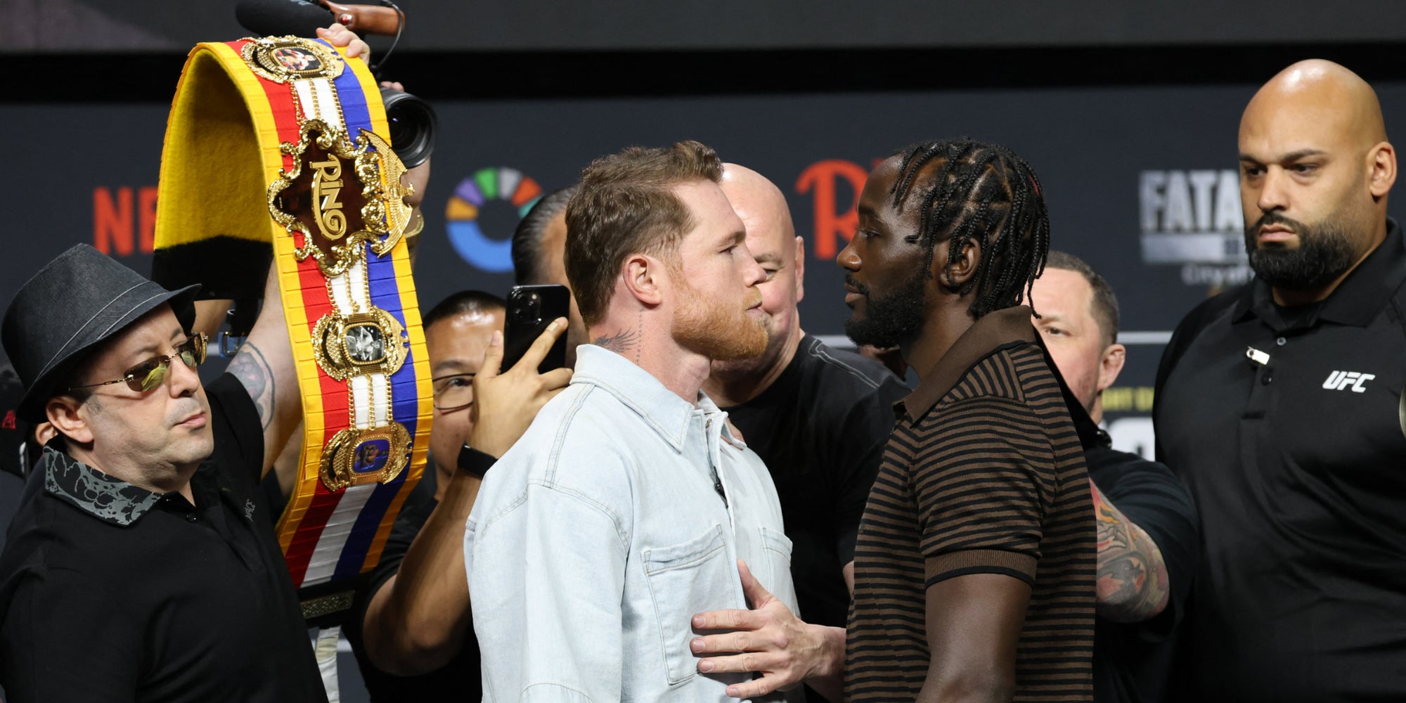 Le face-à-face entre Canelo Alvarez et Terence Crawford, le 27 juin 2025 à la T-Mobile Arena (Las Vegas).