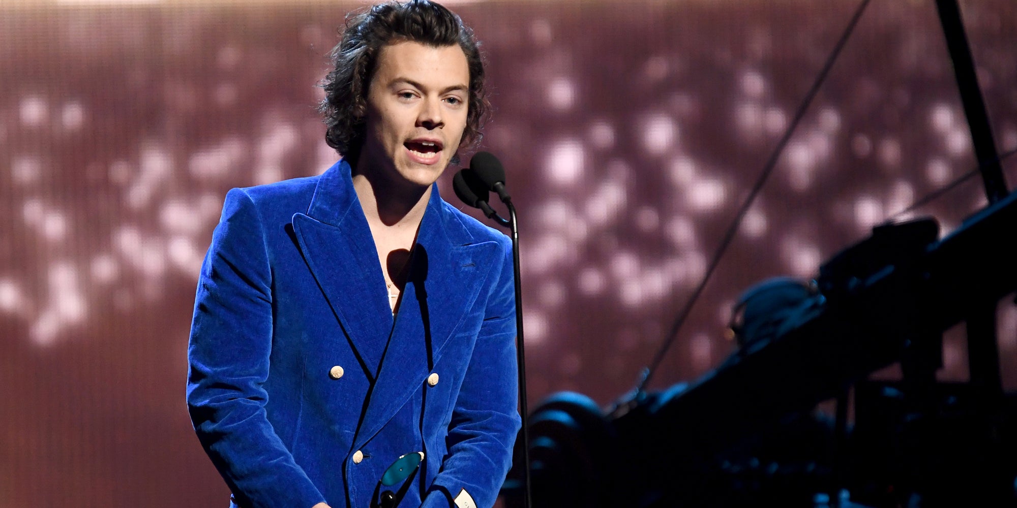 Harry Styles lors de la cérémonie du Rock & Roll Hall Of Fame, à New York, le 29 mars 2019.