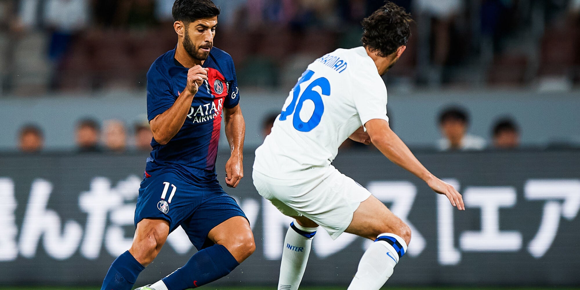 La nouvelle recrue parisienne Marco Asensio lors du match amical de préparation entre le PSG et l'Inter, le 1er août 2023 au Stade National de Tokyo (Japon).