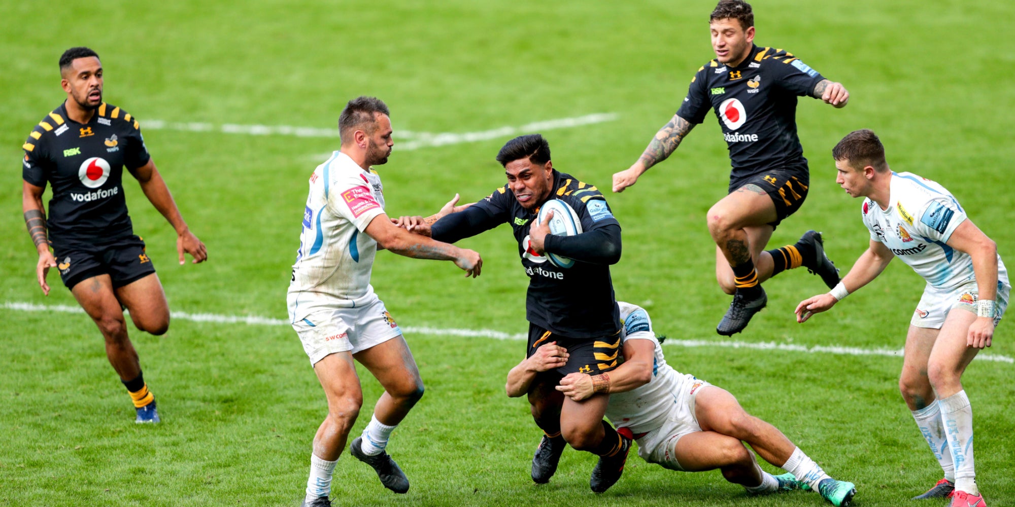 Les London Wasps et Exeter Chiefs lors d'une précédente rencontre en Premiership, à Coventry.