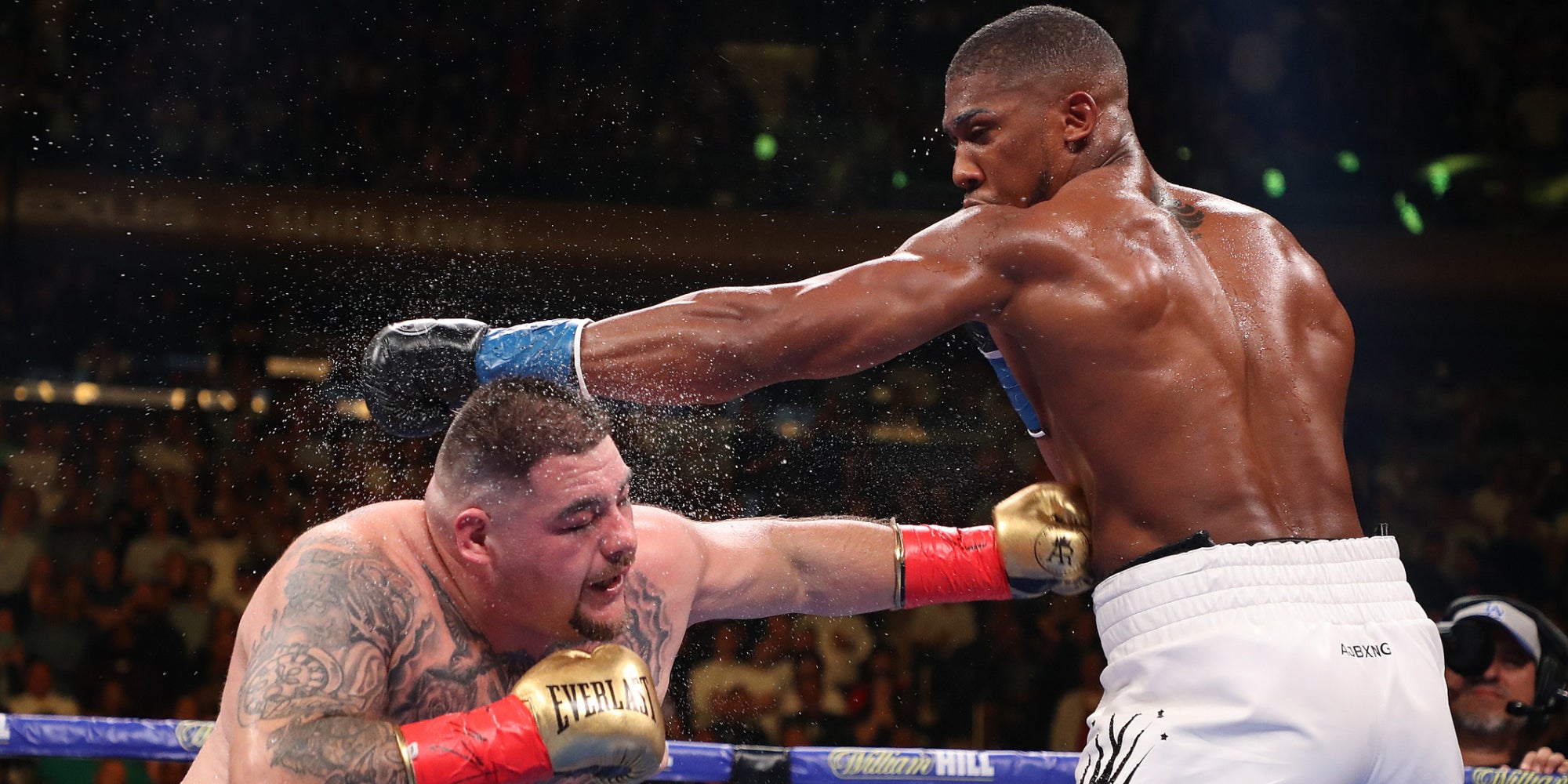 Andy Ruiz face à Anthony Joshua lors de leur première rencontre, à New York, le 1er juin 2019.