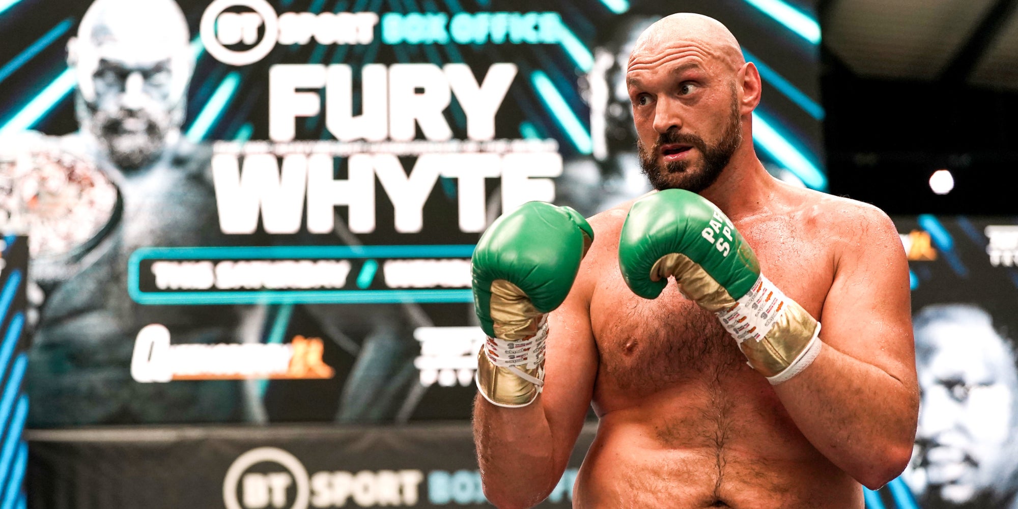 Tyson Fury en pleine préparation pour son combat contre Dillian Whyte, le 19 avril 2022 à Wembley, Londres