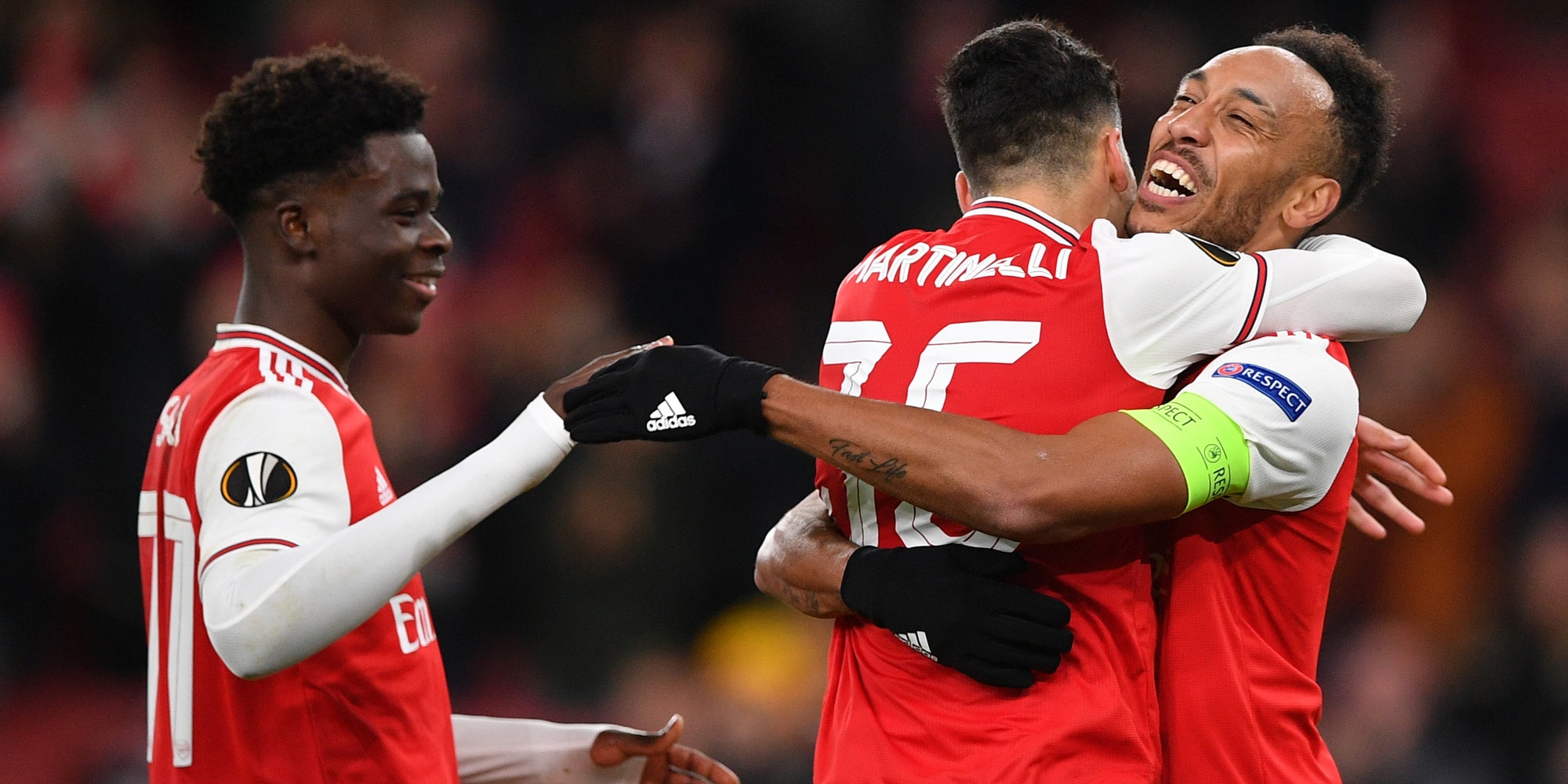 Les joueurs d'Arsenal exultent lors du match contre Francfort à Londres, le 28 novembre 2019