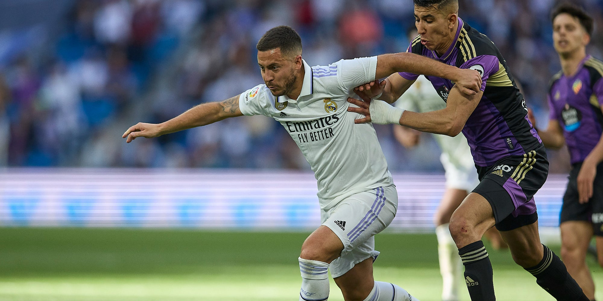 Eden Hazard lors du match de Liga entre le Real Madrid et le Real Valladolid, le 2 avril 2023 au Santiago-Bernabéu (Madrid).