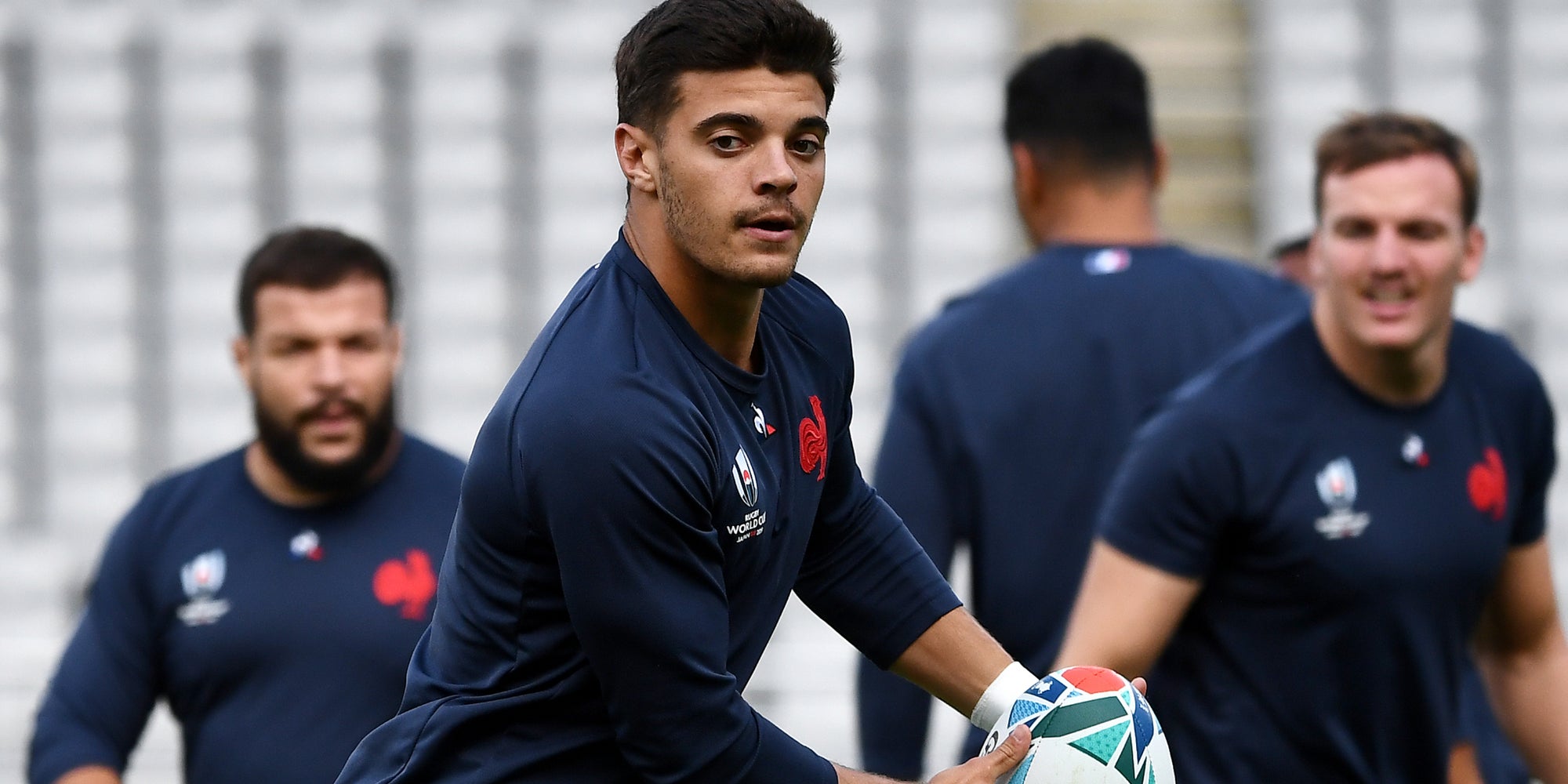 Romain Ntamack à l'entraînement au stade de Tokyo pour la Coupe du Monde de rugby, le 19 septembre 2019.