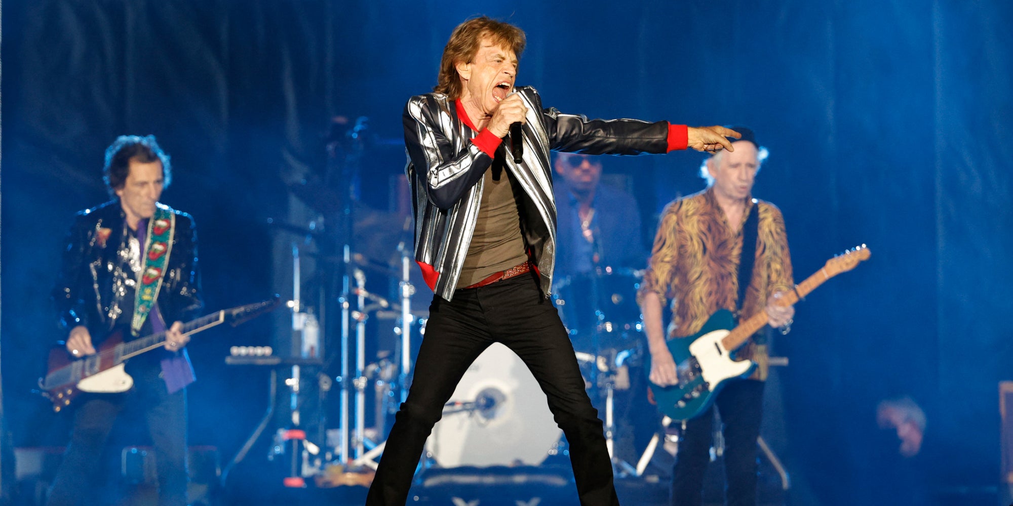 Les Rolling Stones lors de leur tournée "No Filter US", leur première sans Charlie Watts, à St. Louis dans le Missouri, le 26 septembre 2021.