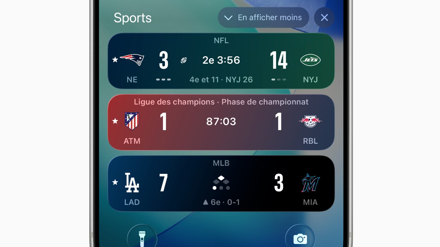 La fonctionnalité Activités en direct sur Apple Sports. La fonctionnalité Activités en direct sur Apple Sports.