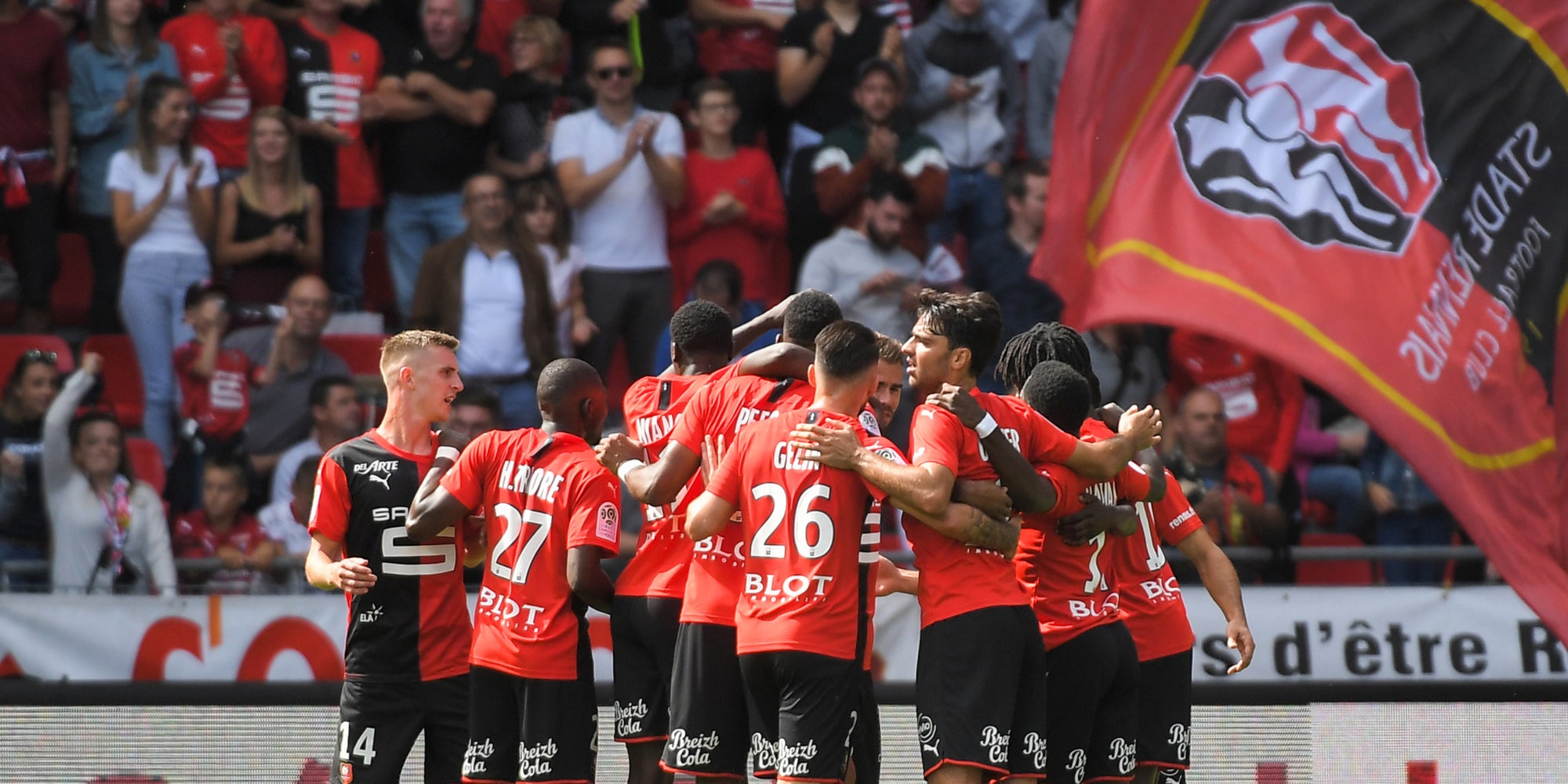 Les joueurs du Stade Rennais lors du match face à Nice en Ligue 1 le 1er septembre 2019