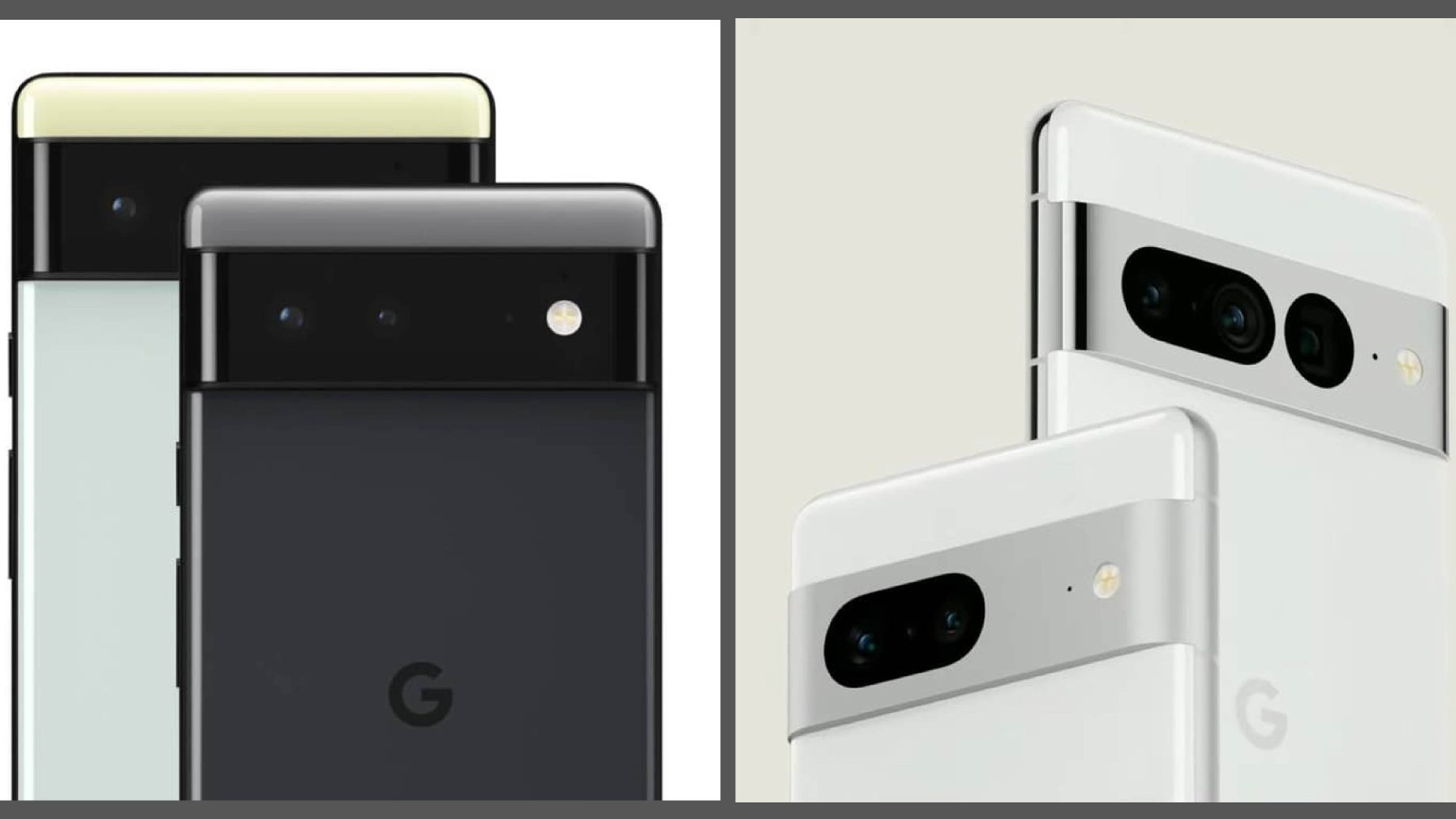 Le Google Pixel 6 (à gauche) et le Google Pixel 7 (à droite).