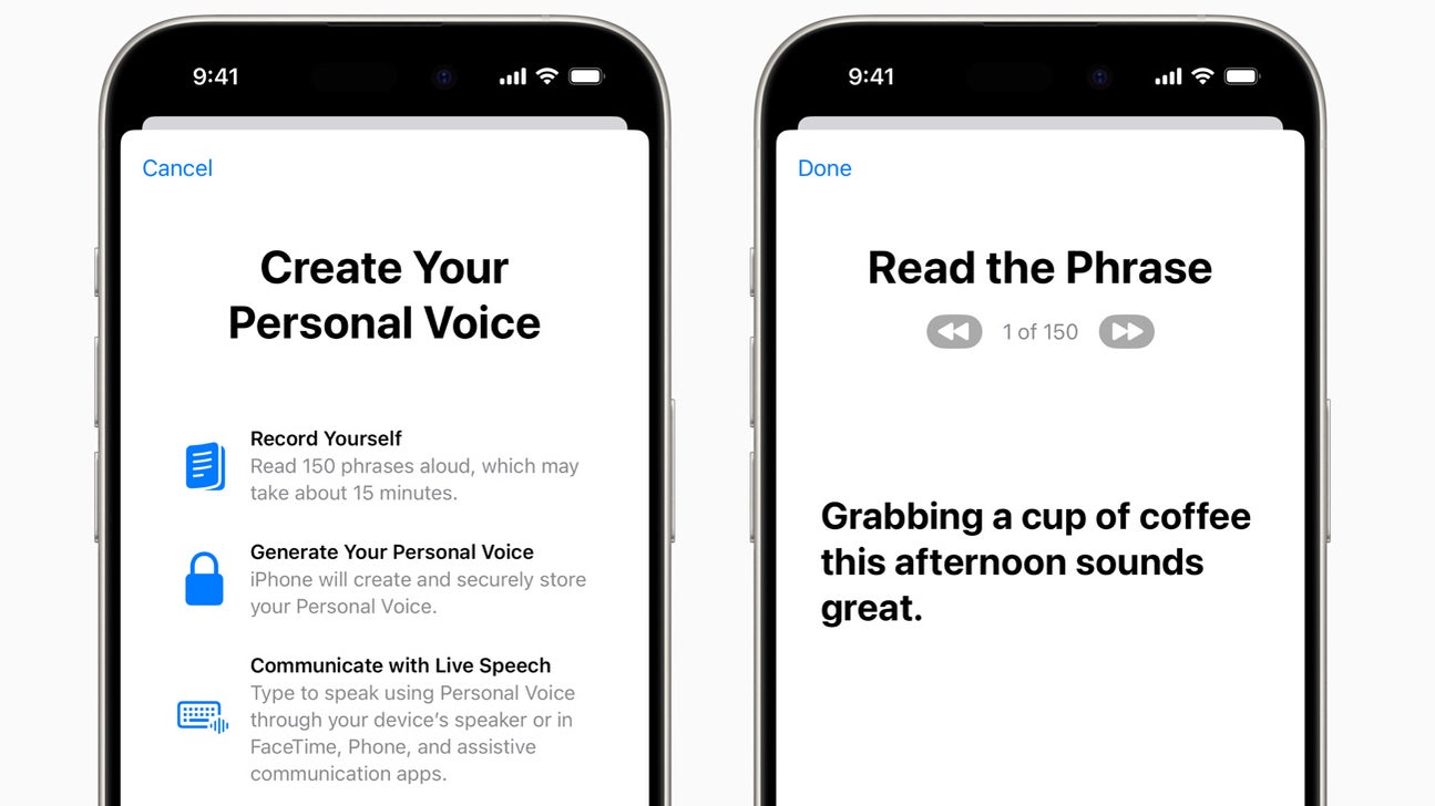 Voici un aperçu de Voix Personnelle, la nouvelle fonctionnalité d'Apple permettant de créer sa voix. Voici un aperçu de Voix Personnelle, la nouvelle fonctionnalité d'Apple permettant de créer sa voix.