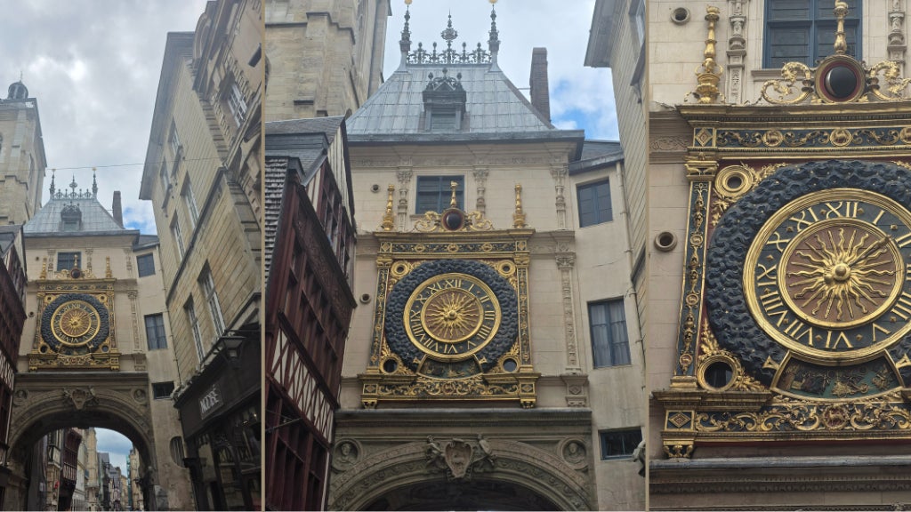 Le Gros Horloge en zoom x1, x2 et x4