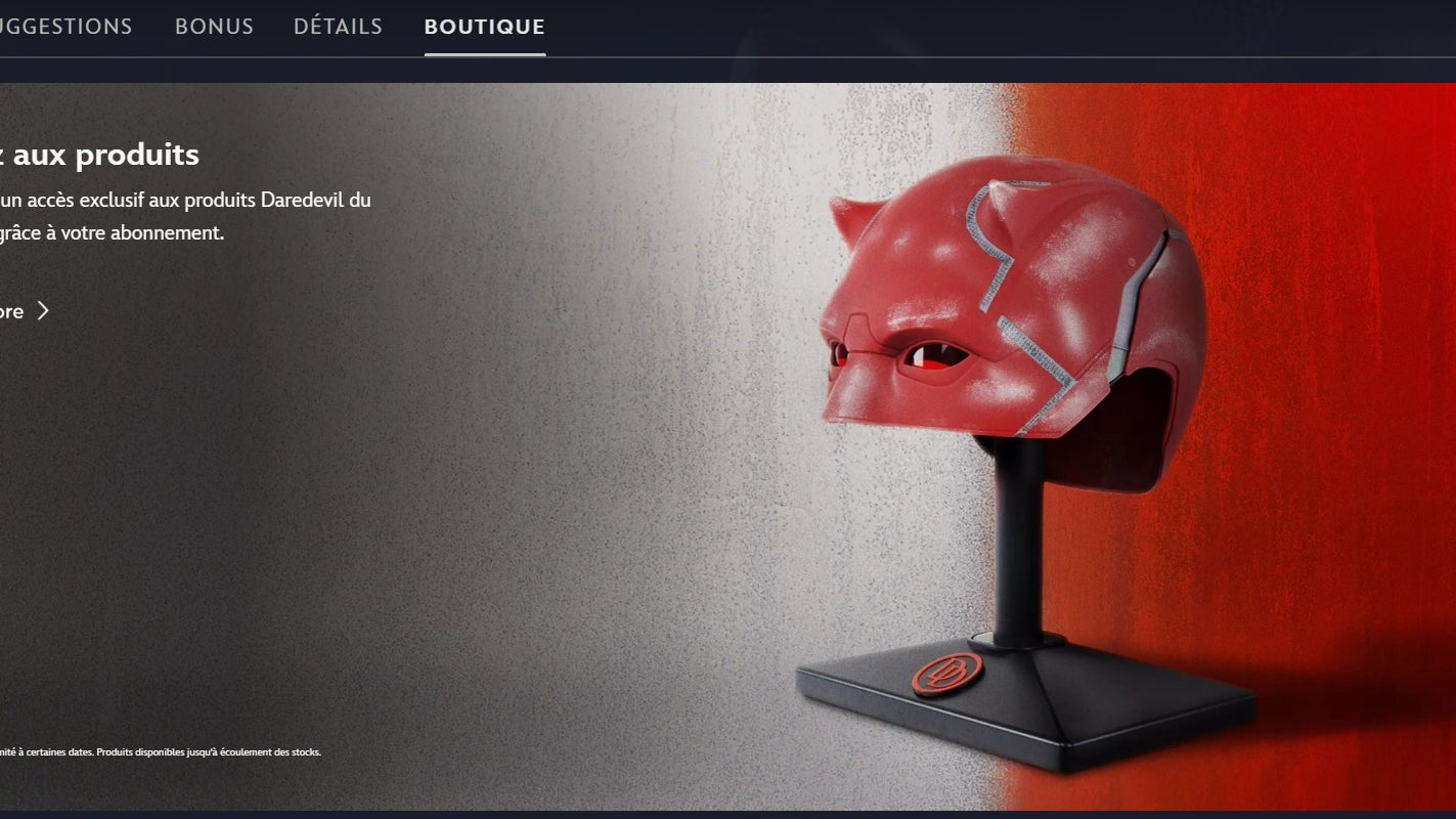 Retrouvez une réplique du casque de Daredevil dans l'onglet boutique du show