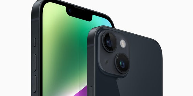 L'iPhone 14 est disponible en 5 coloris élégants : minuit, bleu, mauve, lumière stellaire et rouge.