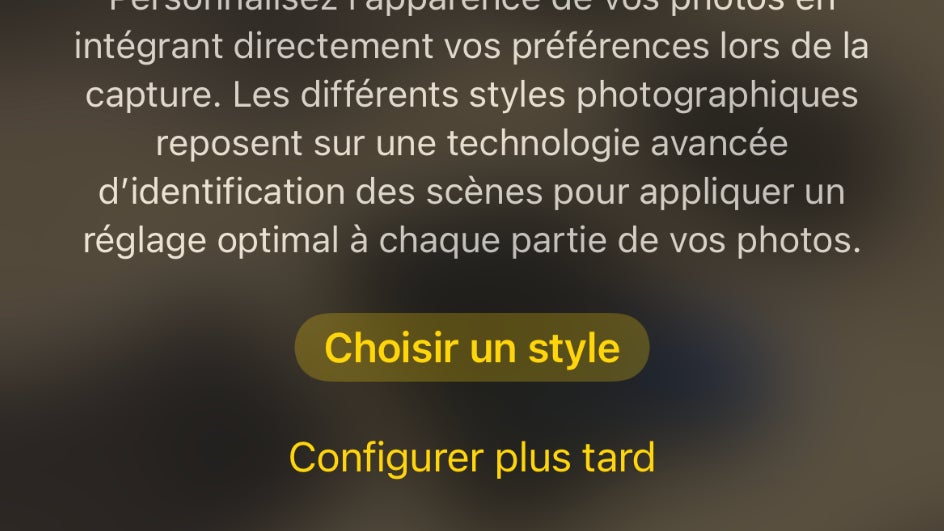 Lors de la première utilisation, iOS vous propose de choisir votre style photographique
