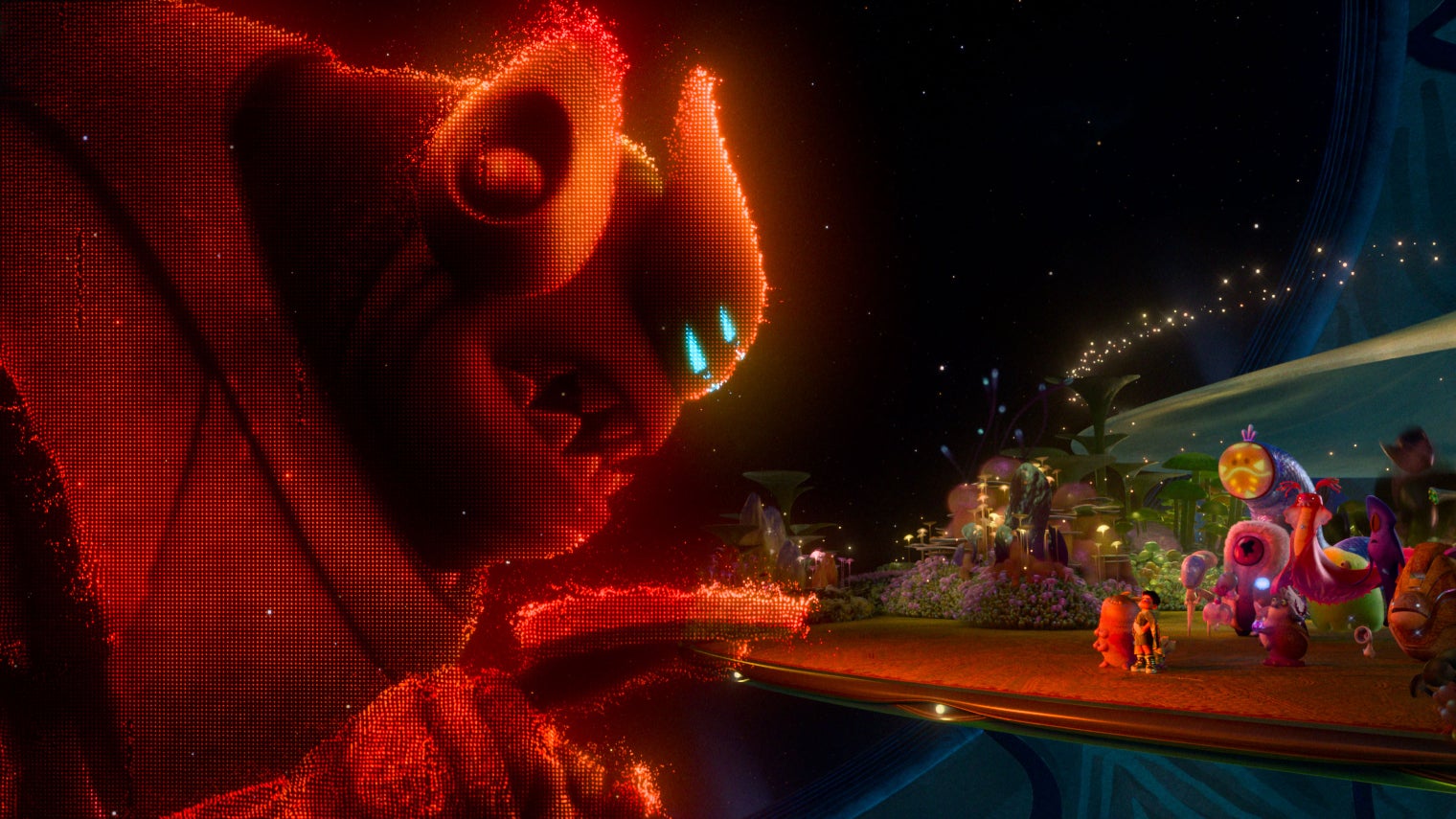 L'antagoniste apparaît en hologramme géant à la façon d'un Snoke ou d'un Empereur Palpatine dans Star Wars