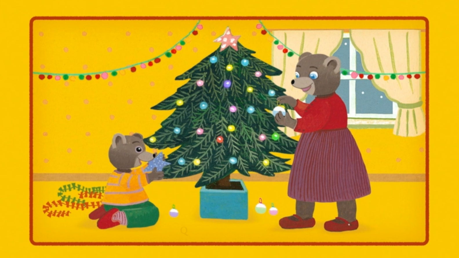 Petit Ours Brun célèbre les fêtes de fin d'année et décore son sapin pour Noël. Petit Ours Brun célèbre les fêtes de fin d'année et décore son sapin pour Noël.