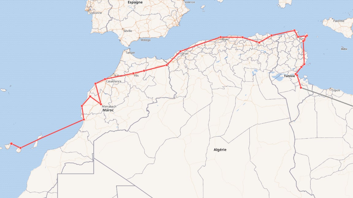 Pékin Express : la route du Maghreb. Départ : les Îles Canaries, arrivée : Alexandrie.