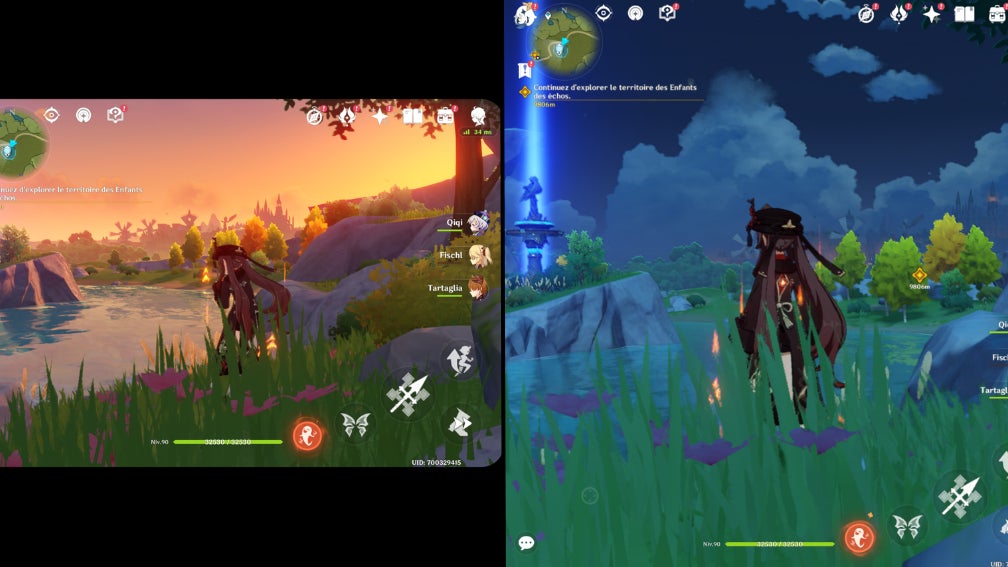 En mode plein écran à droite, une partie du paysage de droite n'est plus visible contrairement au mode par défaut à gauche