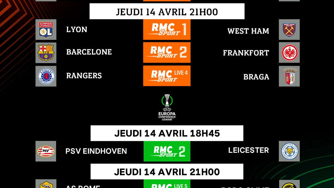 Le programme TV des quarts de finale de Ligue Europa et Ligue Europa Conférence sur RMC Sport