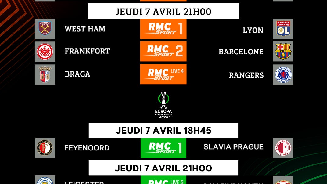 Le programme des quarts de finale de Ligue Europa et Ligue Europa Conférence sur RMC Sport