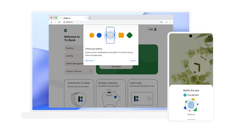 Un exemple proposé par Google de ce à quoi devrait ressembler une connexion sans mot de passe, via l'authentification sur smartphone.