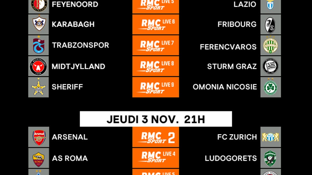 Le programme de la 6e journée de Ligue Europa sur RMC Sport.