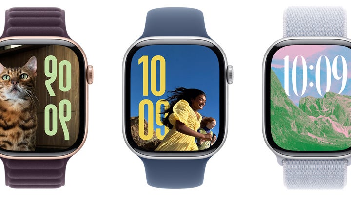 Exemples de cadrans personnalisés sous watchOS 11. Exemples de cadrans personnalisés sous watchOS 11.
