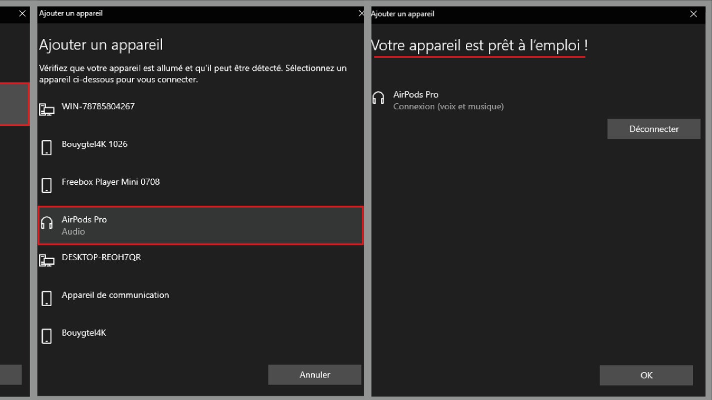 Cliquez une nouvelle fois sur ''Bluetooth", puis sur vos AirPods une fois détectés par votre PC