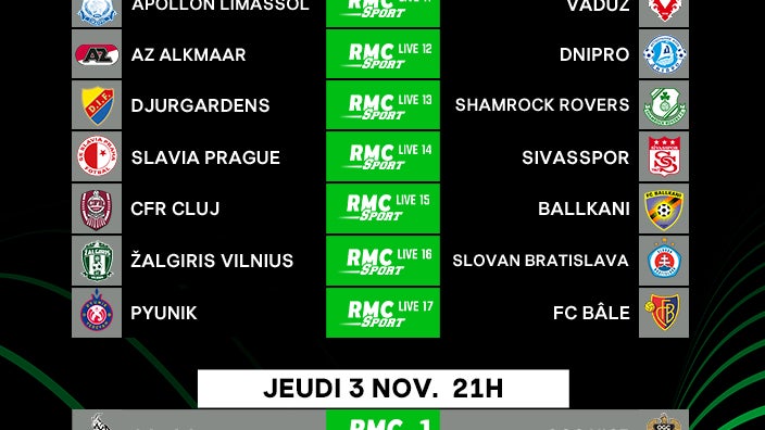 Le programme de la 6e journée de Ligue Europa Conférence sur RMC Sport.