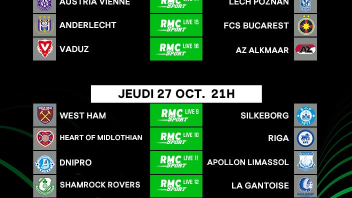 Vous pouvez également suivre la Ligue Europa Conférence en direct, et même en simultané avec le Multiplex, sur RMC Sport.