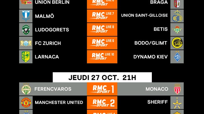 Suivez (presque) tous les matchs de Ligue Europa en direct sur RMC Sport, avec la possibilité de tout voir simultanément grâce au Multiplex.