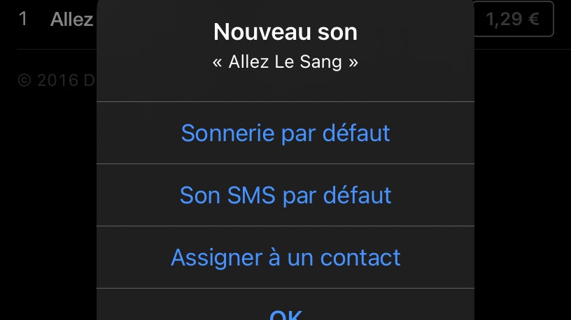 Il est possible d'attribuer une chanson en sonnerie pour un contact spécifique.