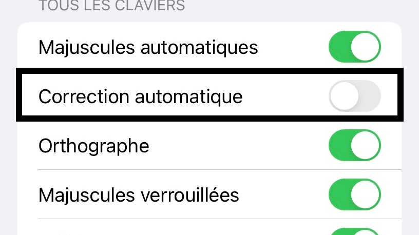 Désactivez la Correction automatique 

