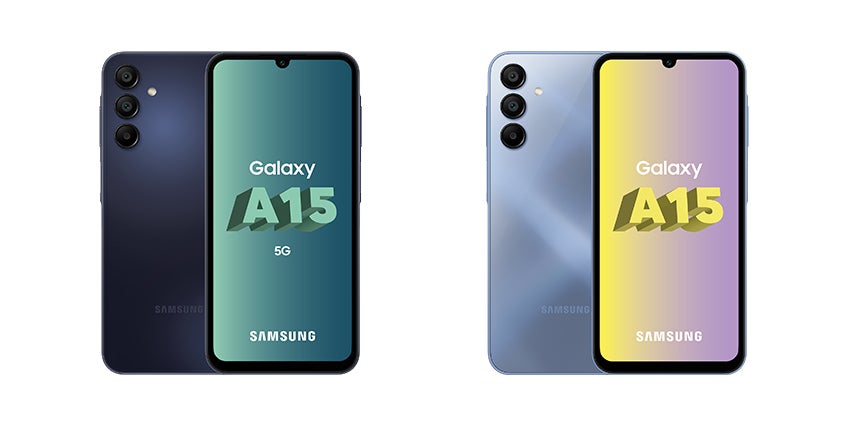 Samsung a décliné son nouveau Galaxy A15 en deux versions : 4G (à droite) et 5G (à gauche).