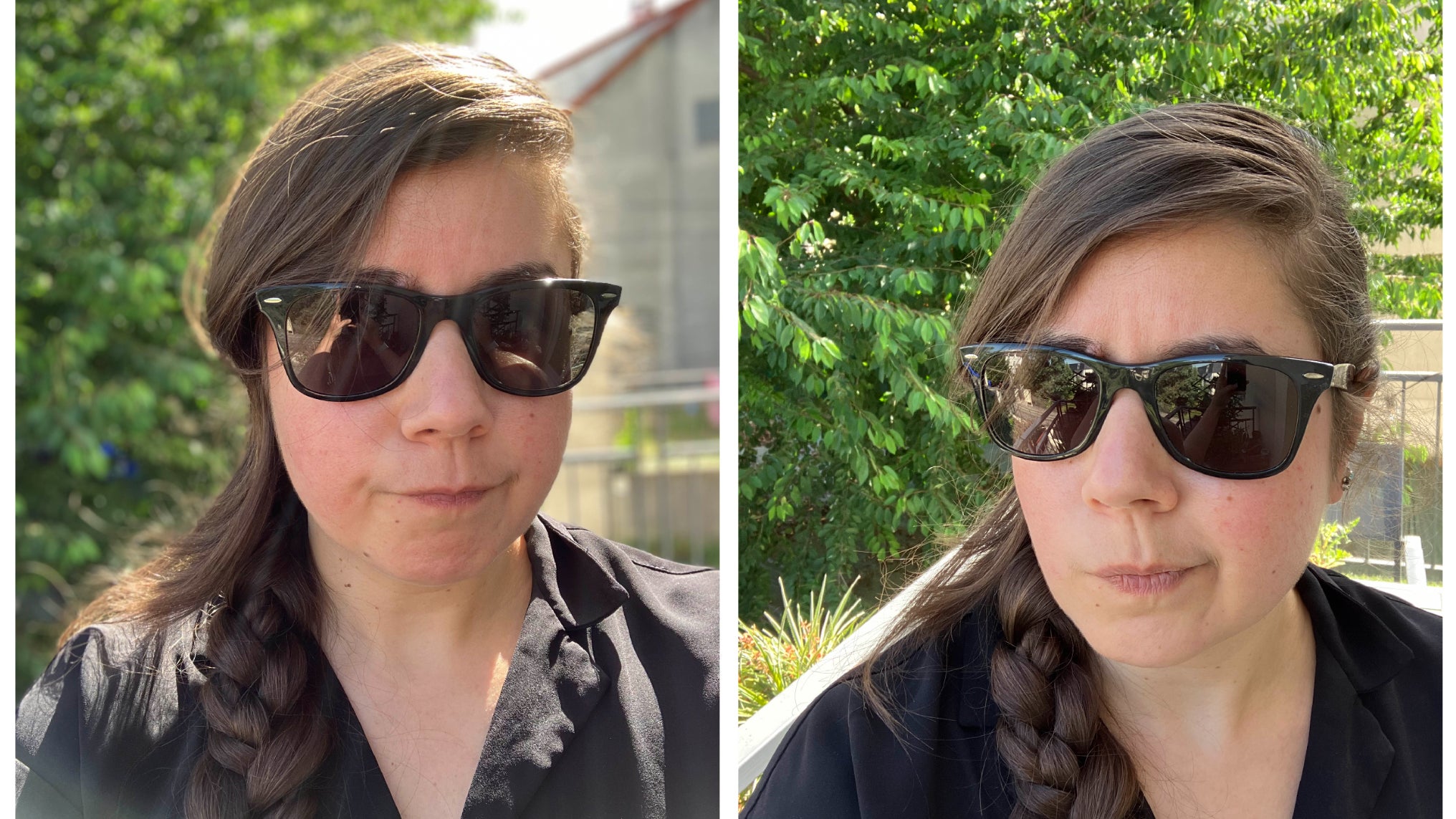 Avec ou sans effet de bokeh (le mode Portrait tel qu'illustré à gauche), la caméra à selfie fait elle aussi bien le job, délivrant des clichés nets aux couleurs toujours aussi fidèles.