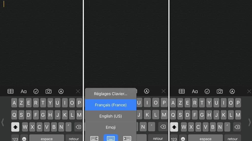 Via le globe (ou le smiley sous iOS 14), vous pouvez accéder aux réglages du clavier.