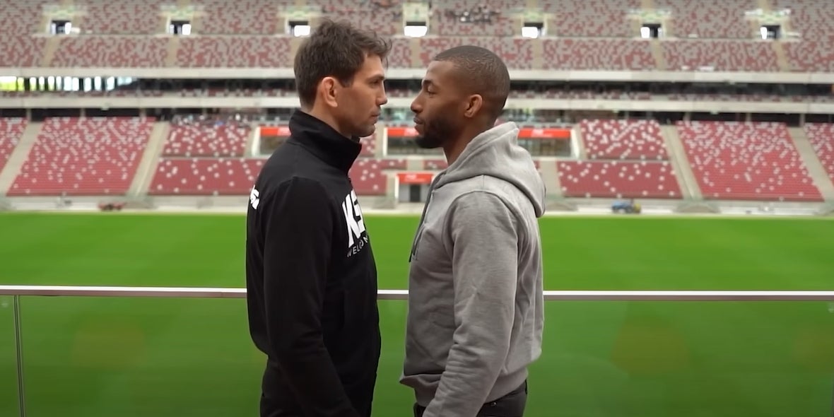 Salahdine Parnasse (à gauche) lors du face-à-face avec Marian Ziółkowski, au Stade de Varsovie, le 3 mai dernier.